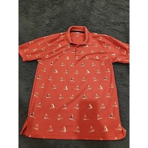 Red Rhino Men's Short Sleeve Collared Polo Shirt Size L With Sailboats